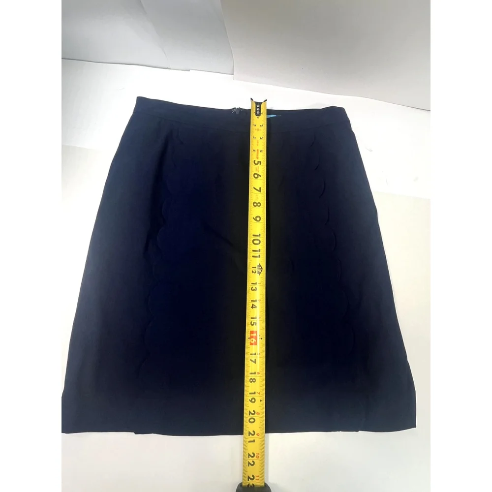 J. McLaughlin Skirt‎ Womens 6 Navy Blue Scallop Hem Cotton Blend Classic Career